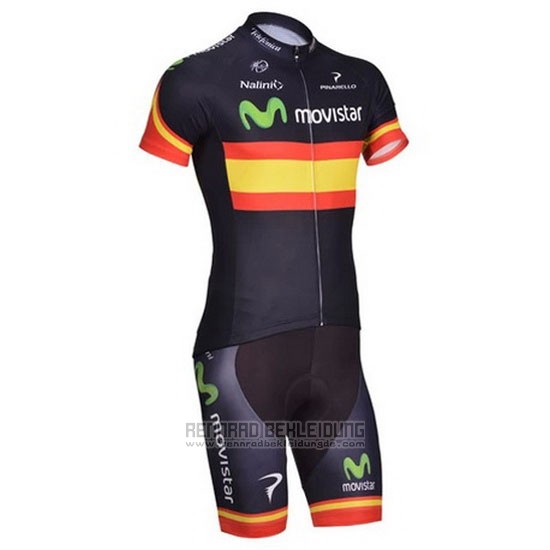 2014 Fahrradbekleidung Movistar Champion Spanien Trikot Kurzarm und Tragerhose - zum Schließen ins Bild klicken